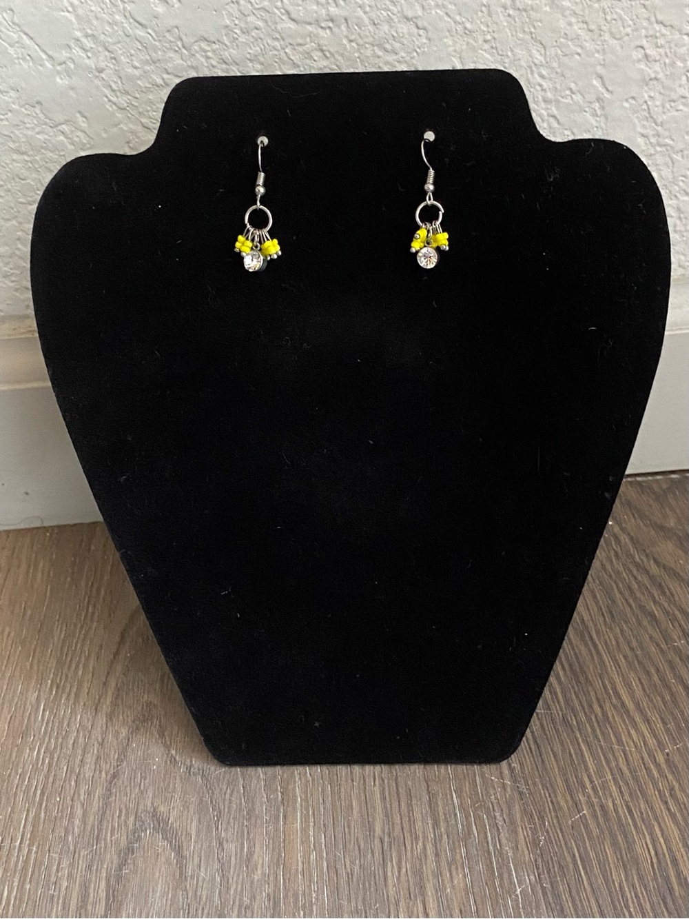 Silver Dangle Earrings with Yellow Bead Accents